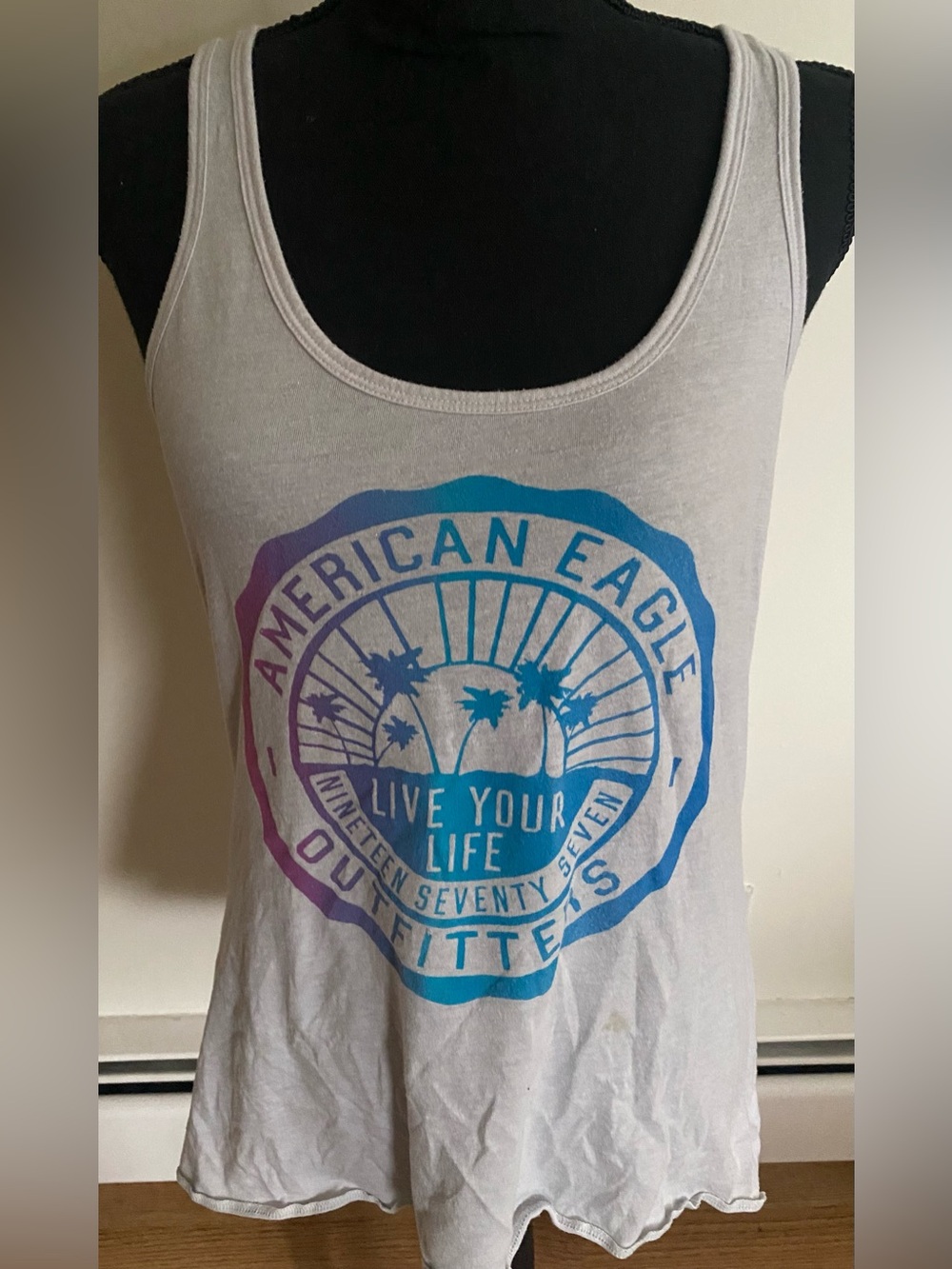 American Eagle Outfitters White Tank with Blue-to-Purple Gradient Logo Size M - Picture 2 of 7
